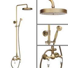 Vintage Antique Brass Rain Bathroom Rainfall Shower Faucet Set Mixer Tap 2an104