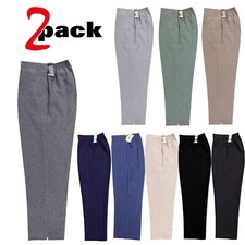 LADIES TROUSERS HALF ELASTICATED 2 PACK WOMENS WAIST HIGH WAISTED TROUSER PANTS