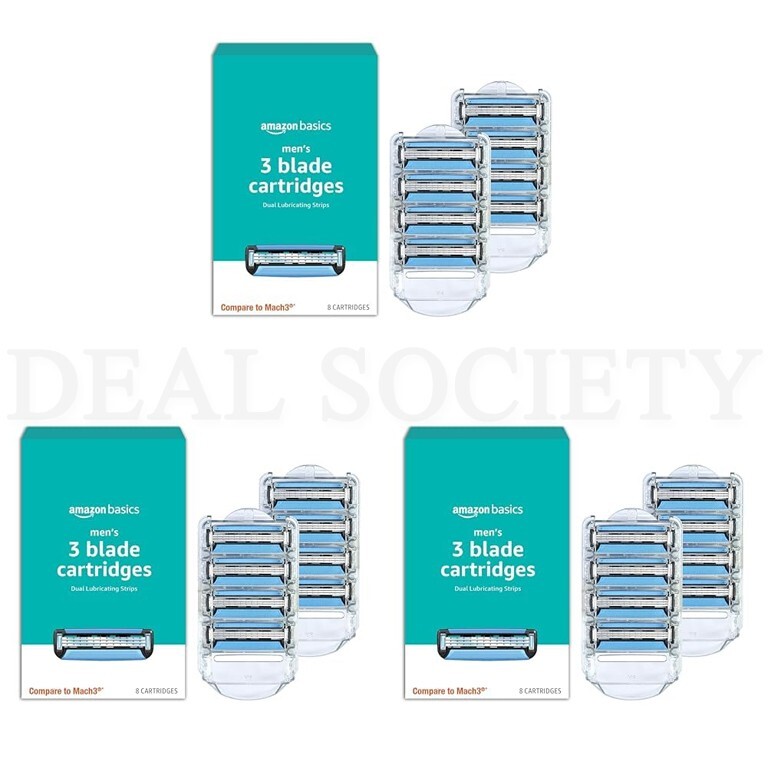 3-Blade Razor Refills for Men Dual Lubrication 24 Cartridges Compare to ...