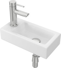 Small Wall Mount Bathroom Sink Rectangle Porcelain Ceramic Mini Vanity Vessel Si