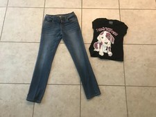 2-pack Justice girl's clothing: 1. Jeans 14R and 2. T-shirt 10