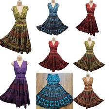 Cotton Knee Length V Neckline Tea Dress Elastic Waist Elephant Print UK  10 12