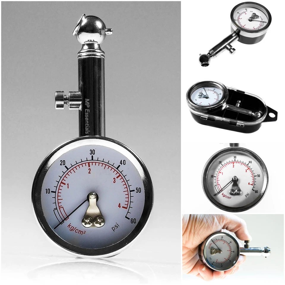E-Tech Portable Car & Bike Tyre Pressure Reader Gauge Tool with Case (PSI & BAR)