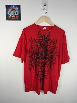 Vintage Affliction Style Gothic Y2K Mittelalter Grafik Tee T-Shirt Herren 2XL rot