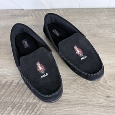 Polo Ralph Lauren Mens Black Brenan Bear Moccasin Slippers- Size 12