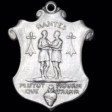 Ancienne MEDAILLE Pendentif Blason De Nantes « Plutôt Mourir Que Trahir » Breton