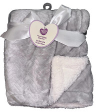 New Parent s Choice Gray Chevron White Sherpa Plush Baby Blanket 30X40