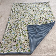 Baby Blanket Reversible Soft Blue Corduroy/White W/Colorful Circles Design