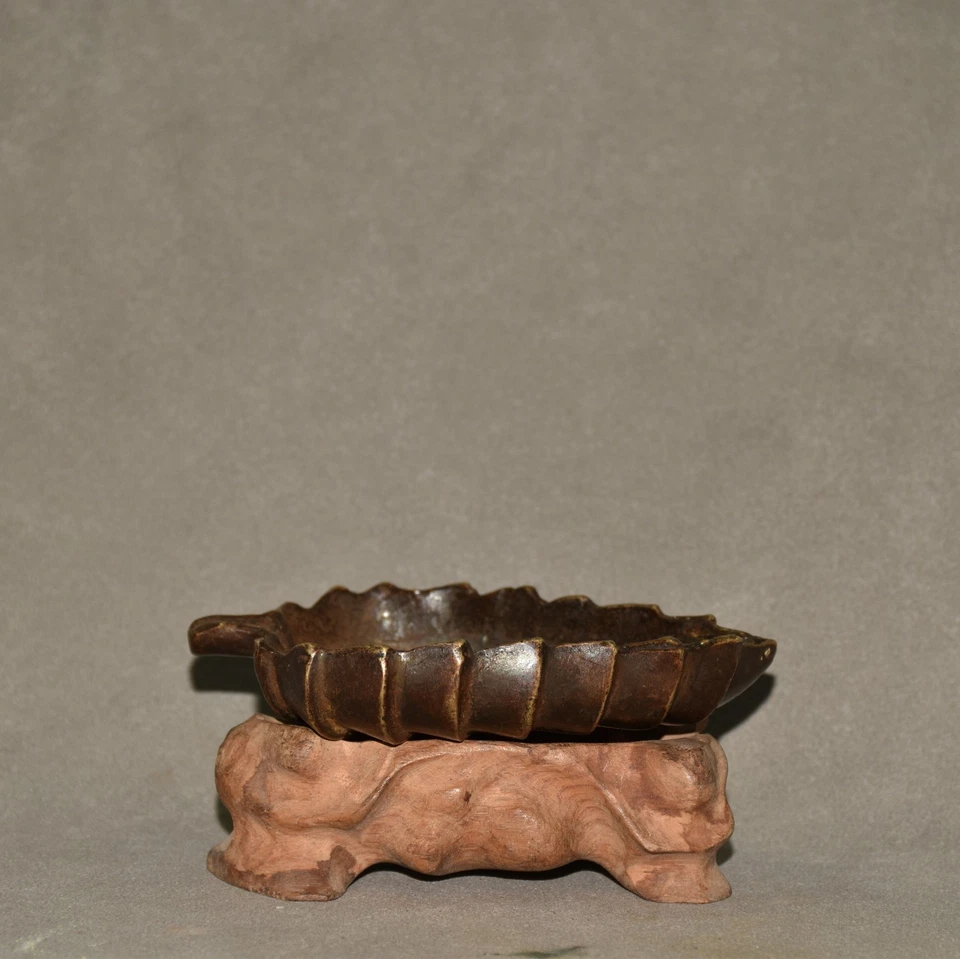 Cepillo de lavado antiguo en forma de hoja de bronce marcado de 2,4" China envío gratuito Foto 4 de 4