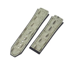 Big Bang 44mm Crocodile Grain Green Leather Plated Rubber Watch Strap For Hublot