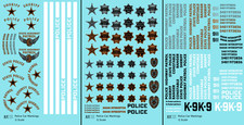 K4 G 1:24 Scale Decals Police Car Markings Gold, Silver Black and White