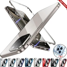 For iPhone 17 16 15 14 Pro Max Case 360° Magnetic Metal Double-Sided Glass Cover
