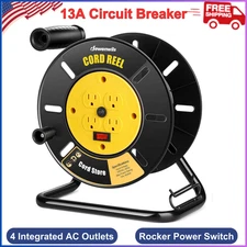 Heavy Duty Extension Cord Storage Reel with 4-Grounded Outlets, 100 Ft Capacity