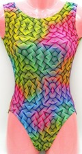 FlipFlop Leos Kaleidoscope Gymnastics Leotard Tank Open Cross Back Girls Adult