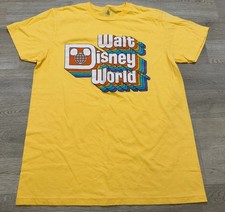 Vintage Style Walt Disney World Rainbow Logo T-Shirt Mens L Yellow Retro 70s