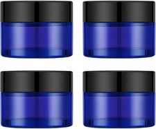 4 Pack 1oz Cosmetic Glass Jars with Lids, Blue Glass Jars with Lids Stickers,