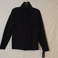 INC International Concepts Black Ruffled Front Blazer Snap Closure Size Med NWT