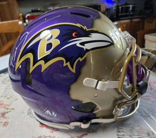 Ray Lewis Autographed Custom Ravens Authentic Helmet with 3D Bumpers and visor