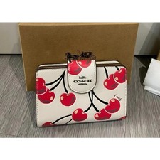 Coach Medium Corner Zip Wallet With Cherry Print Chalk Multi CZ762 with Box