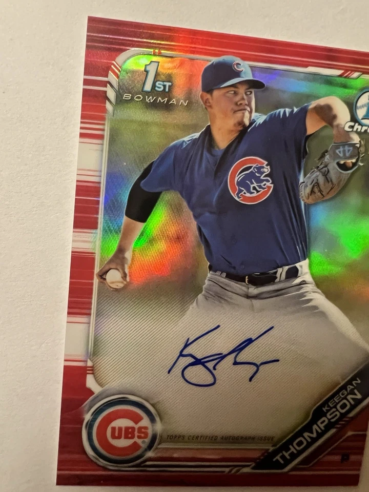 Keegan Thompson 2019 Bowman Chrome Red Refractor Auto /5 Chicago Cubs NM-MT - Image 3 of 4