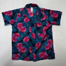 BOYS DARK BLUE HOT PINK Polyester HAWAIIAN ALOHA ISLAND SHIRT SIZE 12