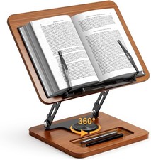 Book Stand for Reading, 360  Rotating Hands Free Book Holder, Adjustable Height