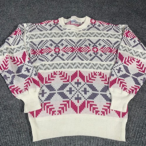 VTG Queens Way to Fashion Womens Medium M White Abstract AOP Nordic Retro 90s