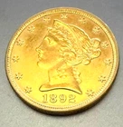 1892 $5 Gold Half Eagle Investment Coin Money Profit San Francisco CA Collection