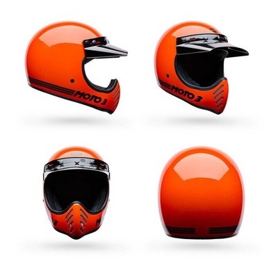 Bell Moto 3 Integralhelm Classic Retro Crosshelm Fiberglas Orange waschbar