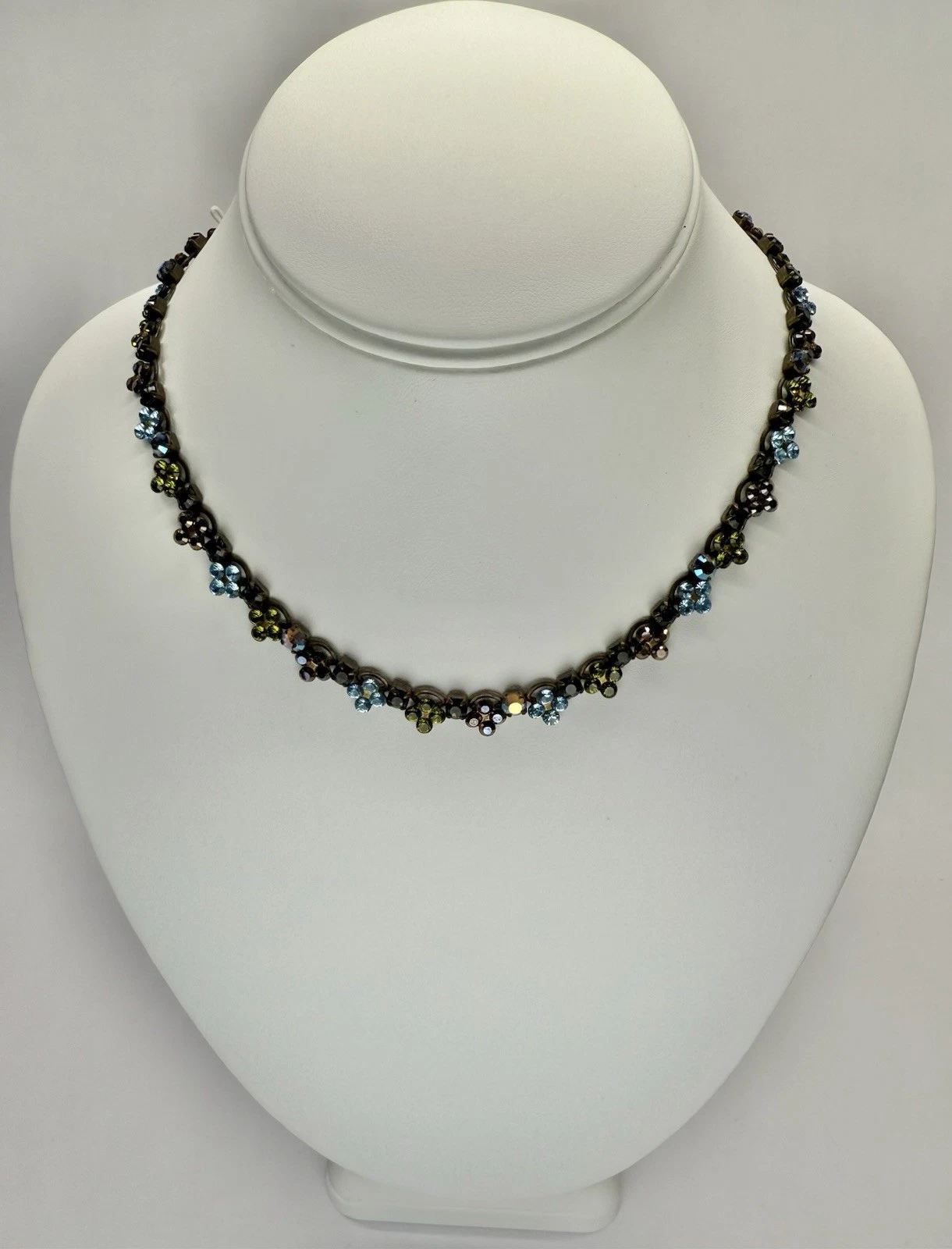 SORRELLI Swarovski Crystal Blue & Green Floral Vintage Necklace Jewelry N168