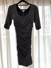 Dolce & Gabbana Silk Half Sleeve Shirred Dress Gray Back Zipper Size 40