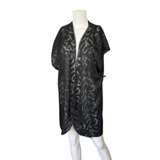 Vintage Sleep Solutions Sheer Black Robe Short Sleeve Made in USA Size Medium