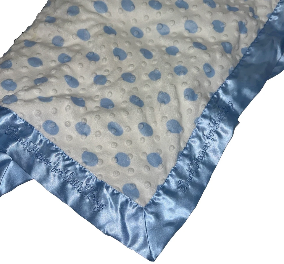 Thank Heaven for Little Boys Blue Minky Dots baby blanket satin trim - Image 2 of 4