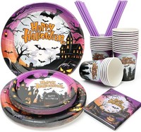 Halloween Geschirr Set 125 StüCk Violett Party Deko FüR Kinder Erwachsene