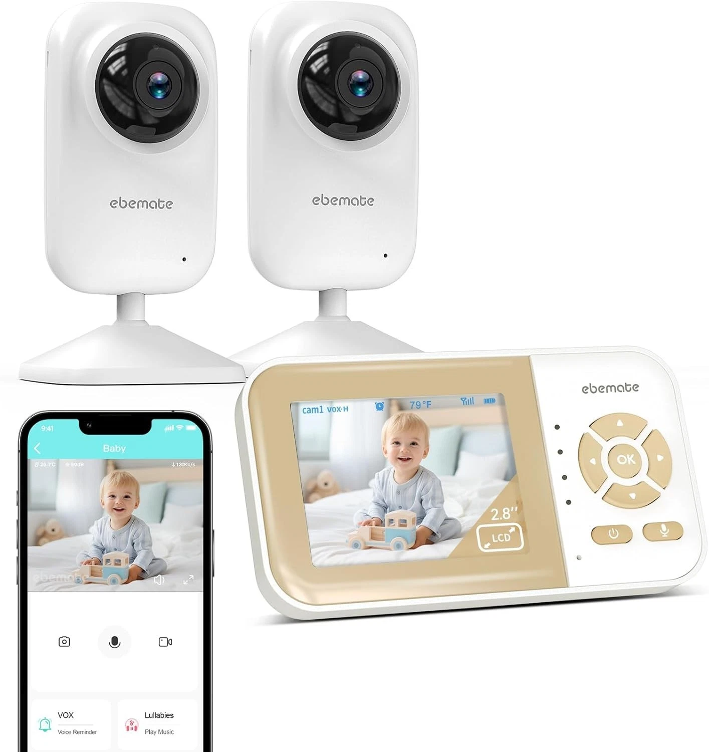 ebemate 2-Camera Video Baby Monitor with Night Vision & 2-Way Talk - EBE28
Opens in a new window or 