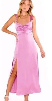 Show Me Your Mumu Mina Midi Dress XL Purple Pink Luxe Satin Wedding NWT