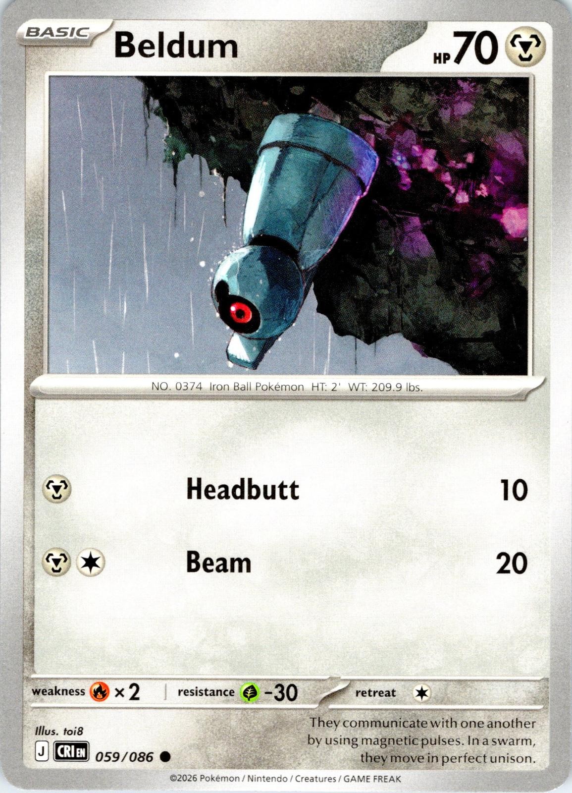 Beldum 059/086 Common Chaos Rising Pokemon Near Mint
