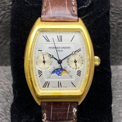 Rare Frederique Constant Geneve Moonphase White Dial Quartz Leather Vintage