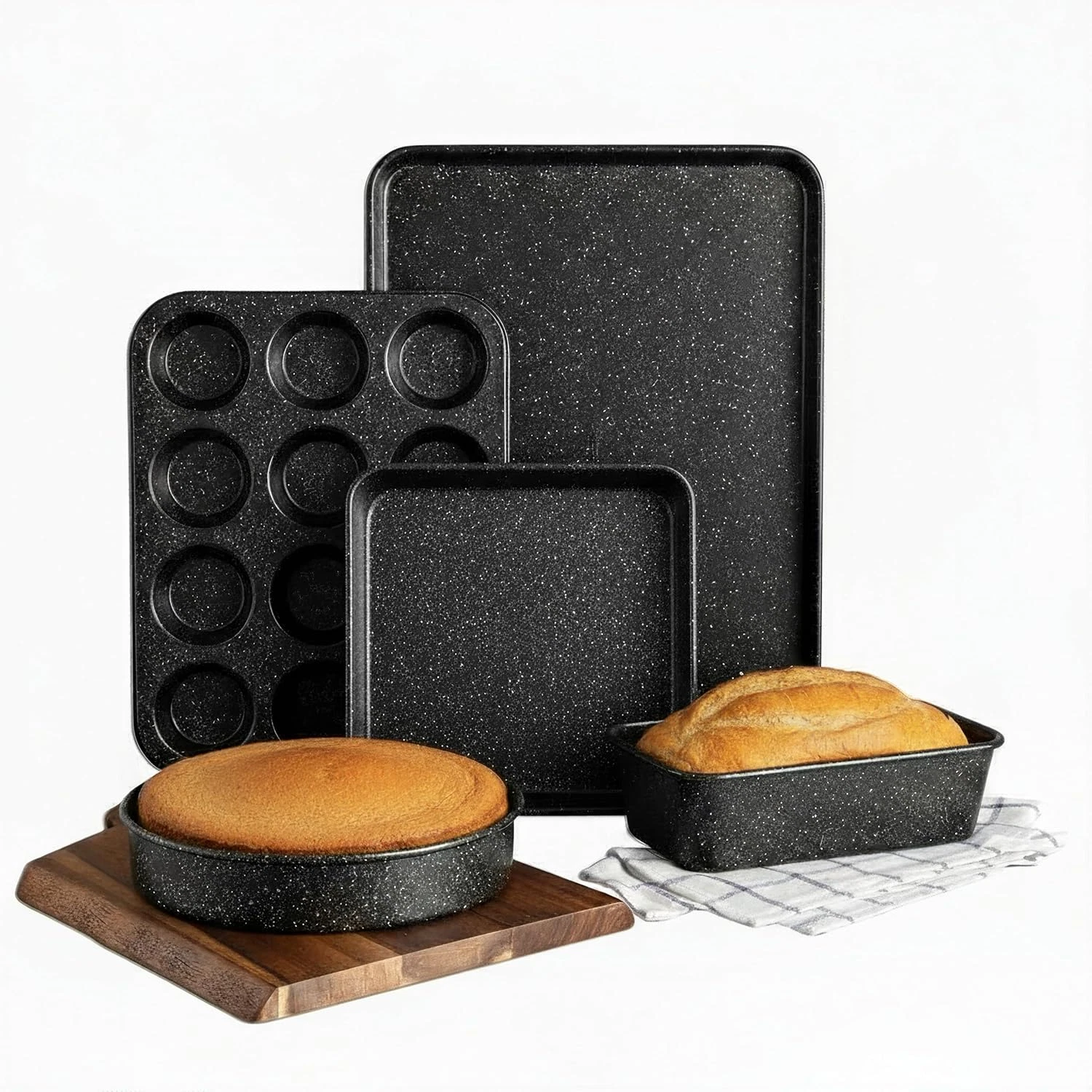 Ultra Nonstick Bakeware Set, 5 Piece Dishwasher Safe Baking Pans Set with Muffin