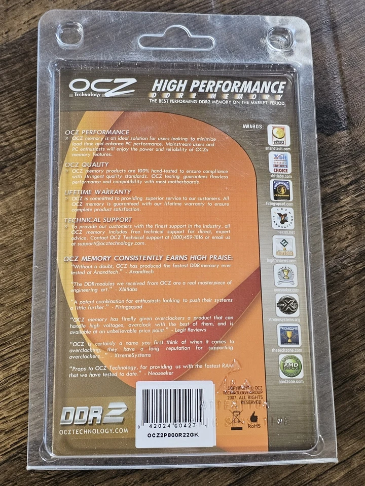 OCZ Technology High Performance PC2 6400 2GB 2x1Gb DDR2 Memory NEW STILL SEALED  - Image 2 of 2