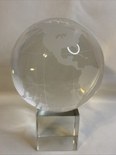 4  Optical Crystal World Globe Laser Etched Earth Sphere Paperweight w/ Base