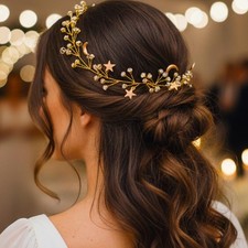 Women's Gold Star Moon Rhinestone Bride Wedding Hair Vine Bridal Headpiece