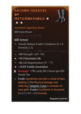Diablo 4 Eternal Archon Greaves Of Metamorphosis 3GA Legendary Boots Equipment