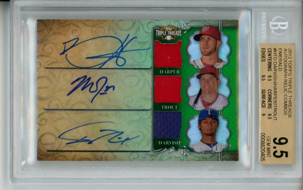 2013 Topps Mike Trout Bryce Harper Yu Darvish Triple Threads Auto /18 RC RPA
