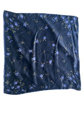 VTG Elaine 100 Silk Scarf Square 21 Navy Lavender Floral Print Hand Rolled