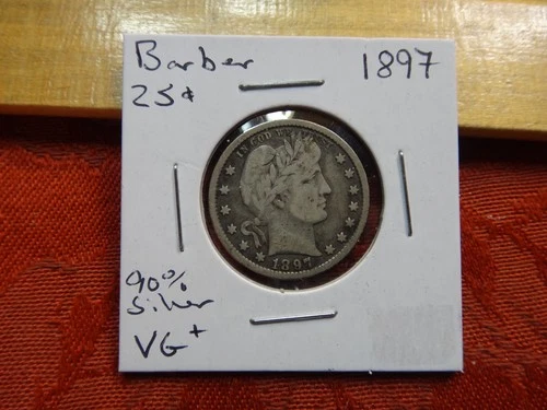 1897 United States Barber Quarter 25c 90% Silver Coin - No Reserve