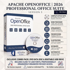 OpenOffice 2026 Office Suite USB DVD Combo Writer Calc Impress Draw Base