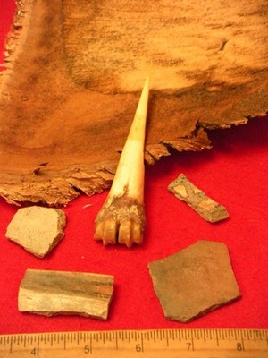 6.00'' BONE AWL   CHICAGO ILLINOIS ESTATE - FOUR PIECES POTTERY - FIVE ARTIFACTS