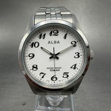 Seiko Alba Watch Men 34mm White Dial Silver Tone Round V501-0EL0 New Battery