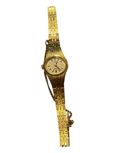 Vintage Dainty Pulsar Gold Tone Watch Quartz Safety Chain Bezel MCM Untested - Afbeelding 3 van 16